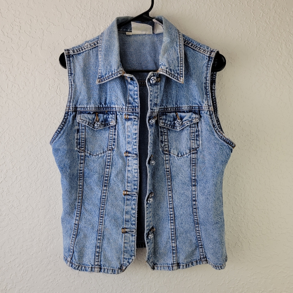Vintage Bill Blass Cotton Denim Jean Vest Women's Size Large
